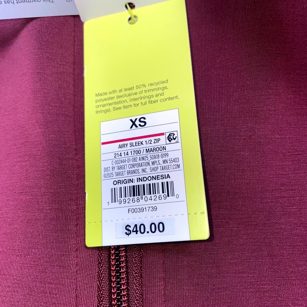 All in Motion Airy Sleek Sweatshirt Women's XS Maroon Stretch Comfort Half Zip - Picture 4 of 11